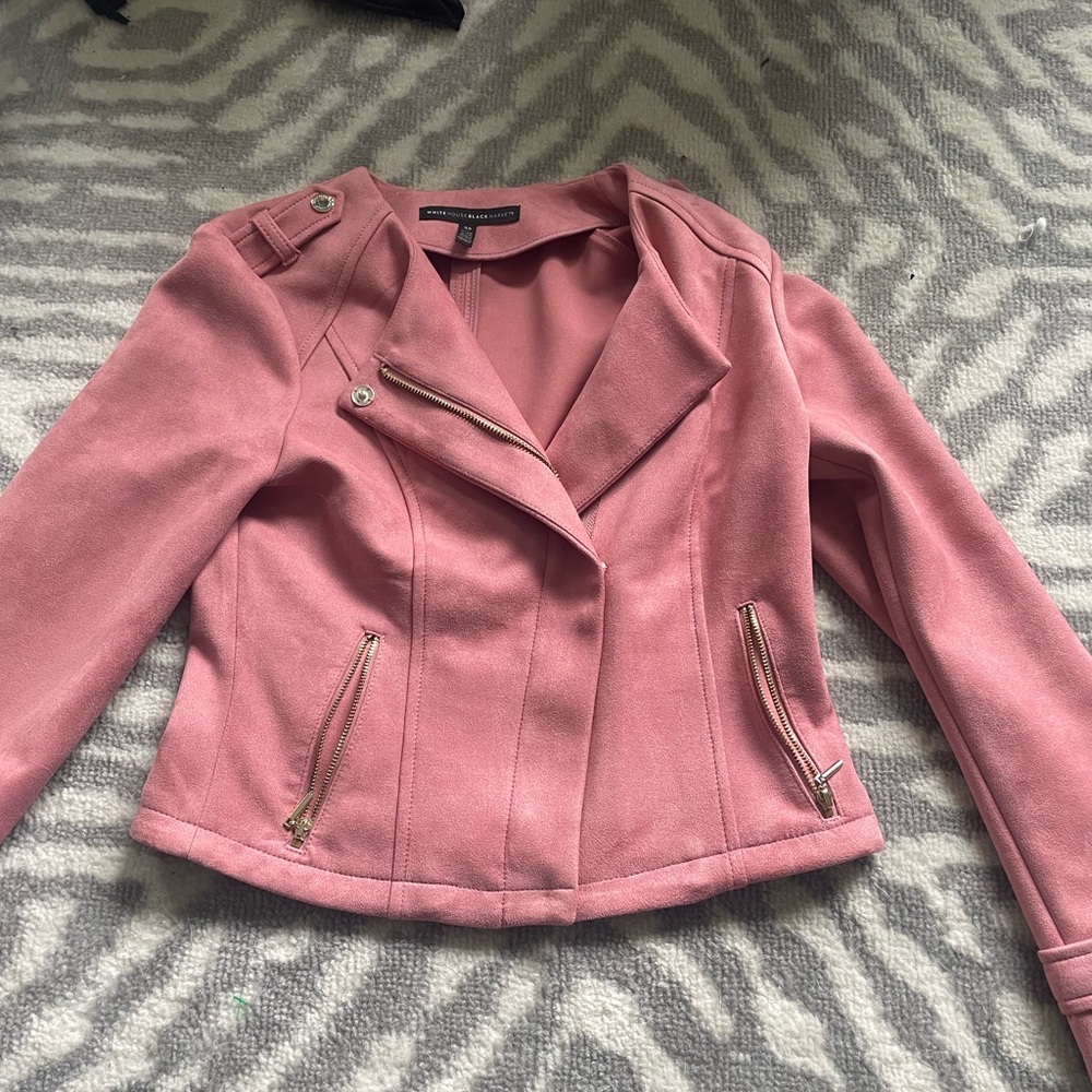 White House Black Market Pink Suede  Moto Jacket - Picture 4 of 6